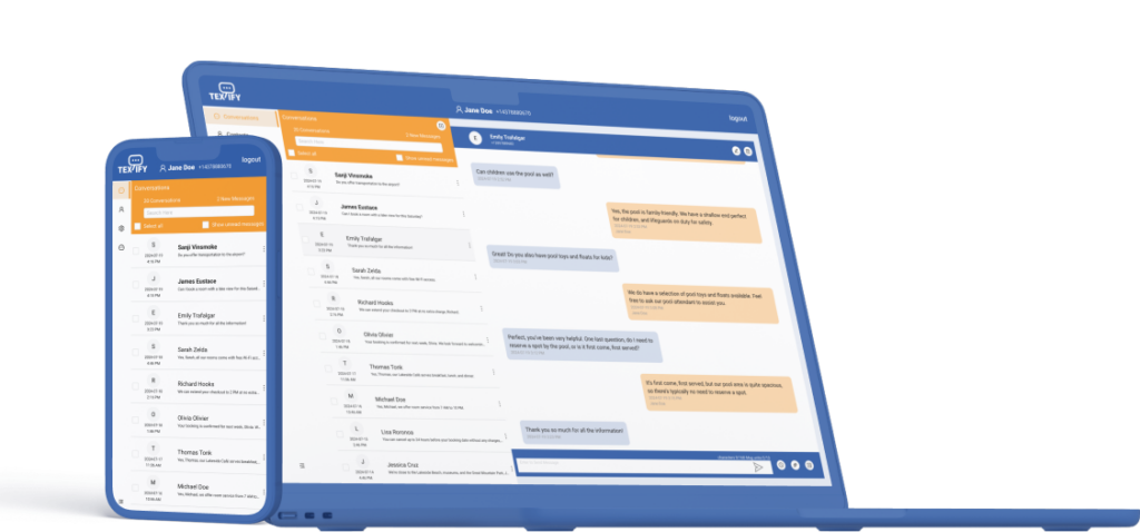 A mobile device and laptop with Textify web app screens.